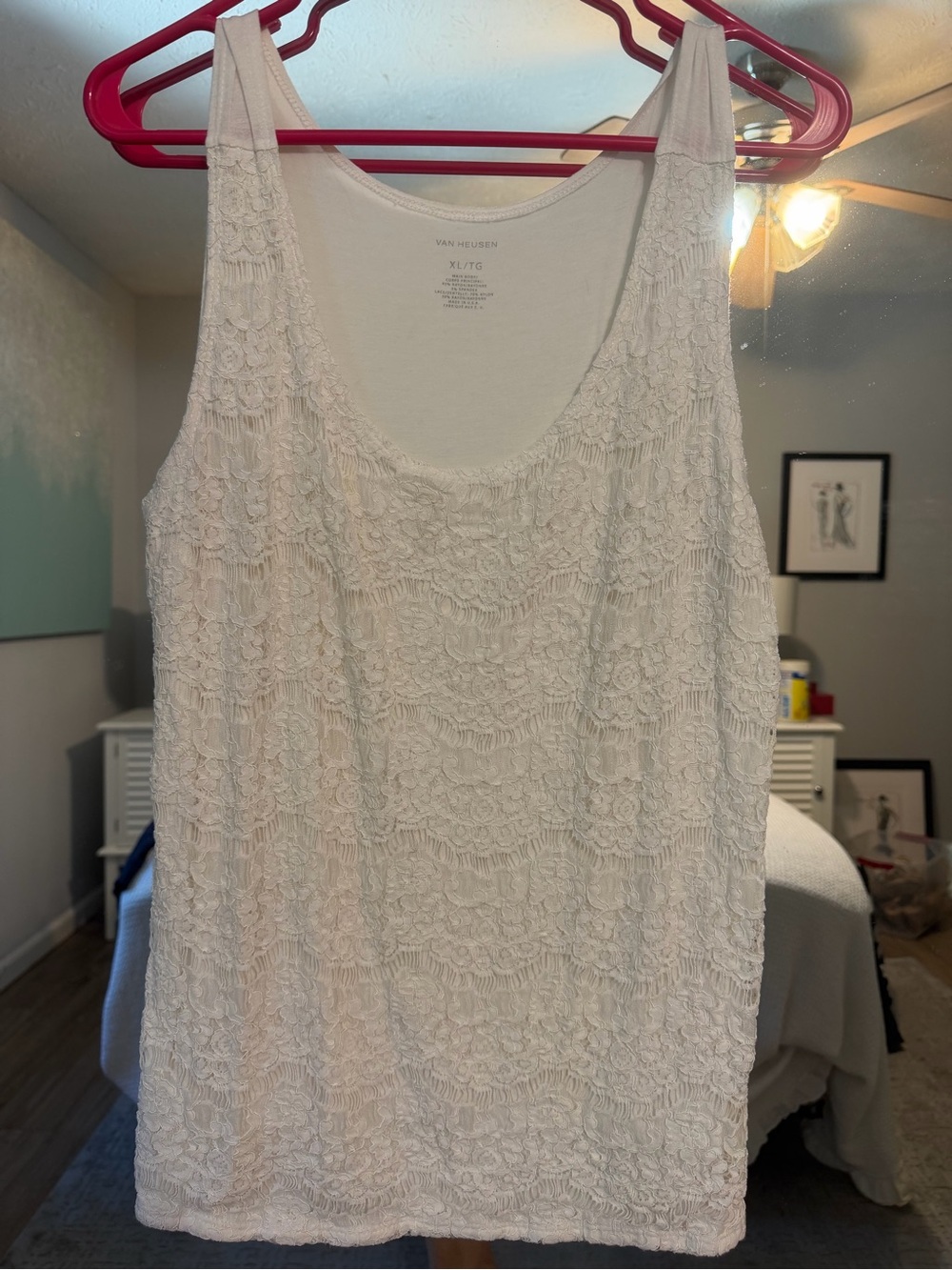 Van Heusen White Lace Overlay Tank
